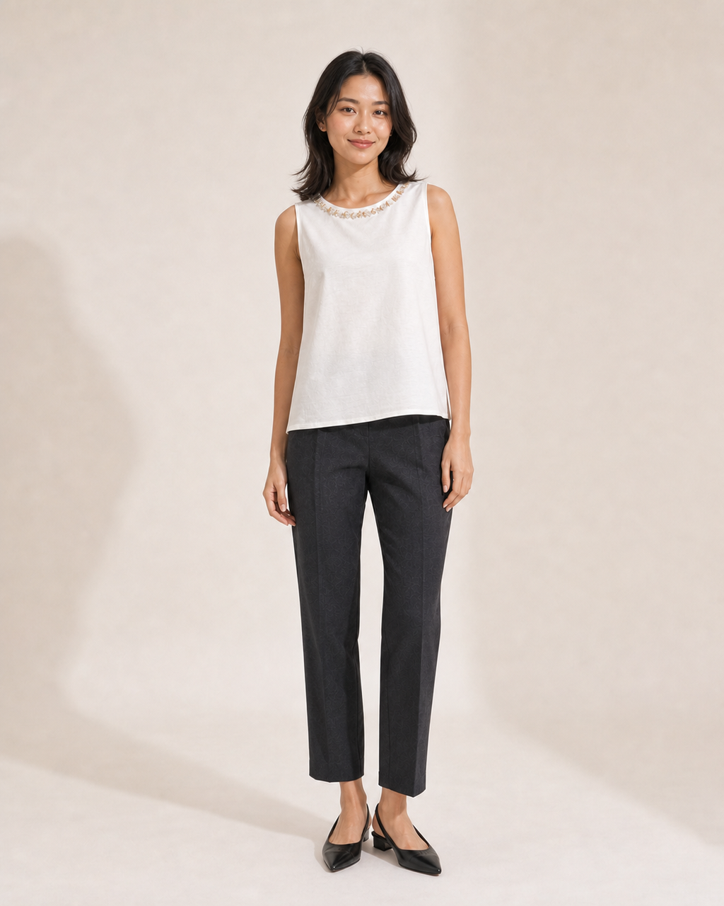 Estelle Embellished Neck Shell Top
