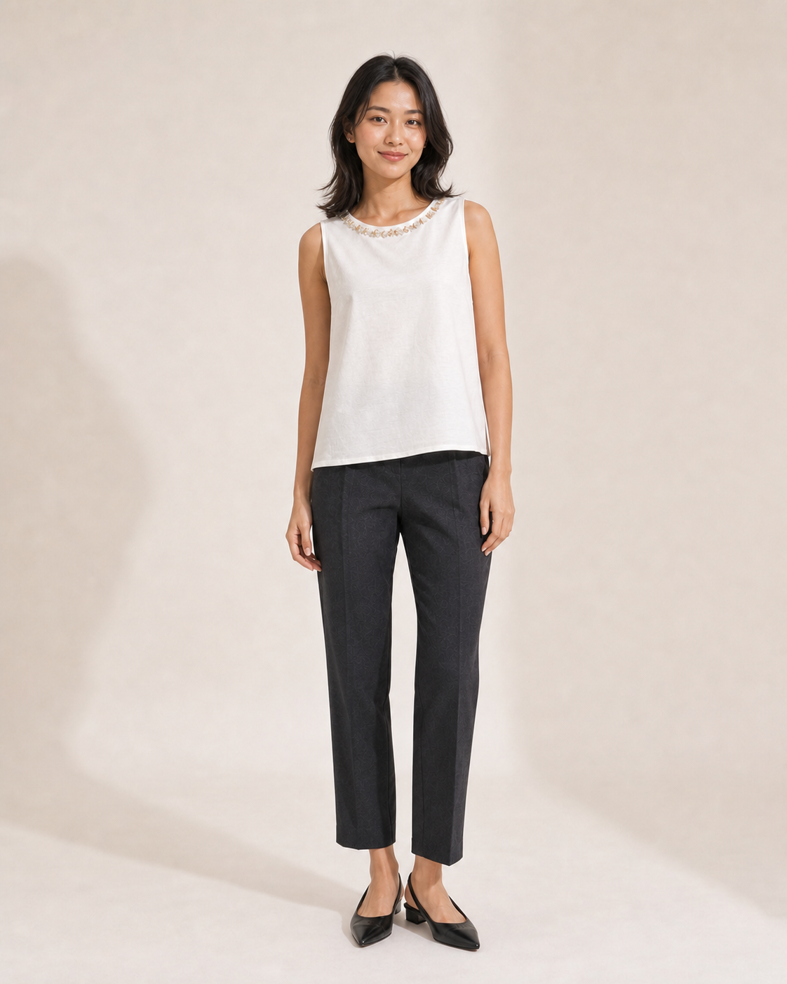 Estelle Embellished Neck Shell Top