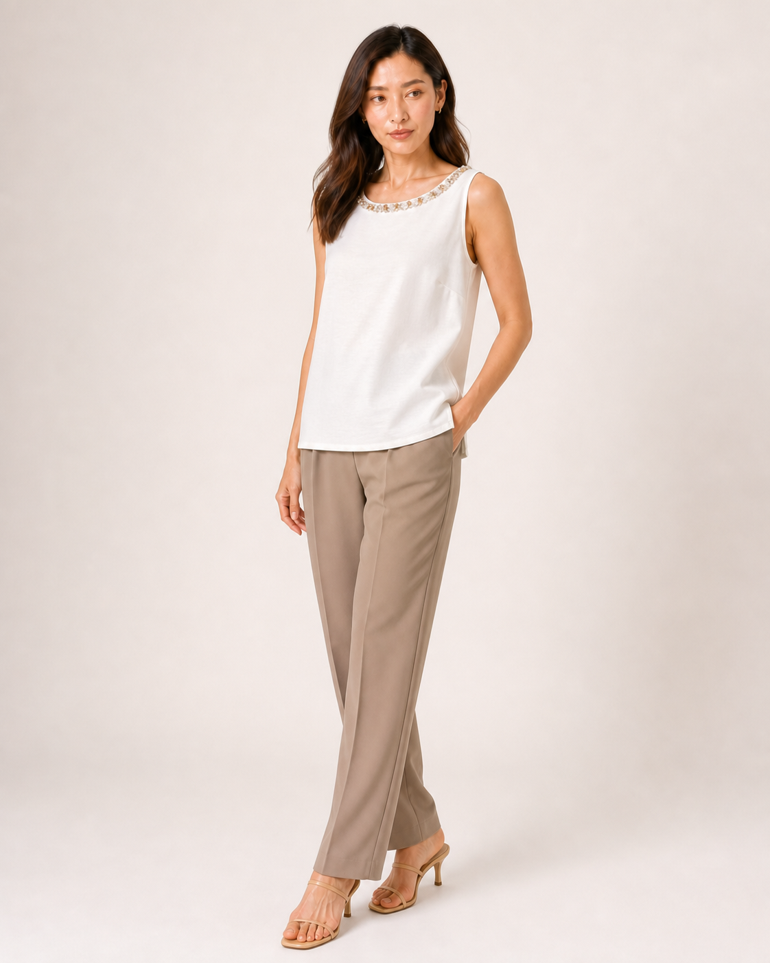 Estelle Embellished Neck Shell Top