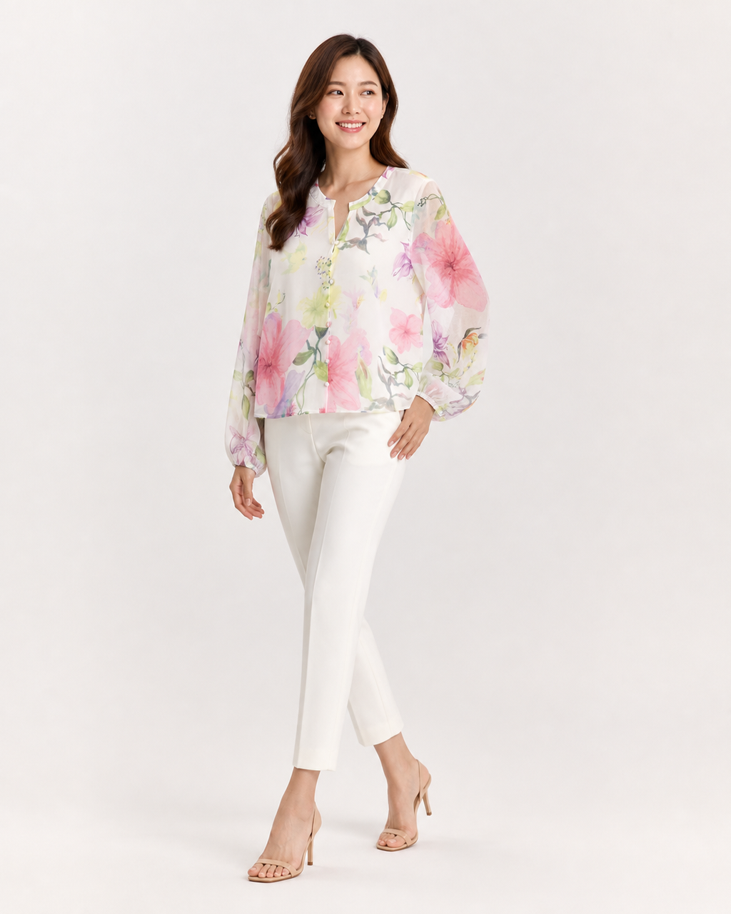 Liora Watercolour Floral Chiffon Blouse