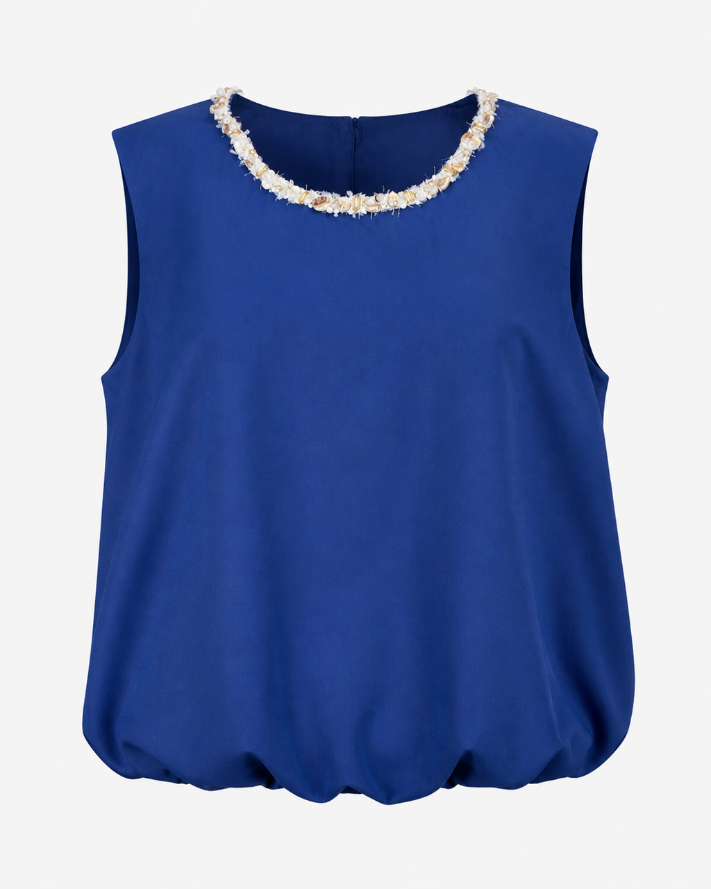 Elara Embellished Neck Bubble Hem Top