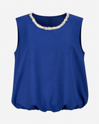 Elara Embellished Neck Bubble Hem Top