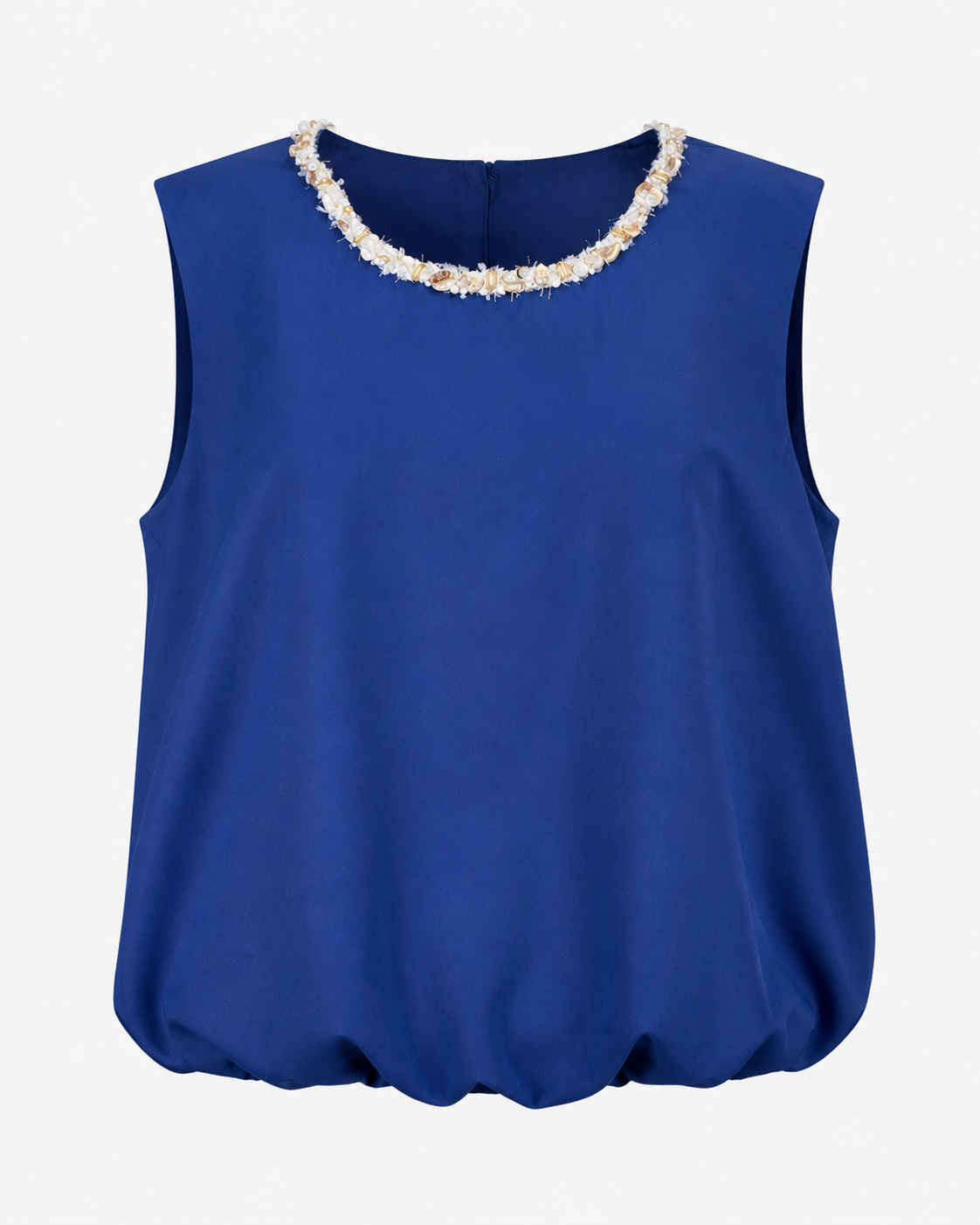 Elara Embellished Neck Bubble Hem Top