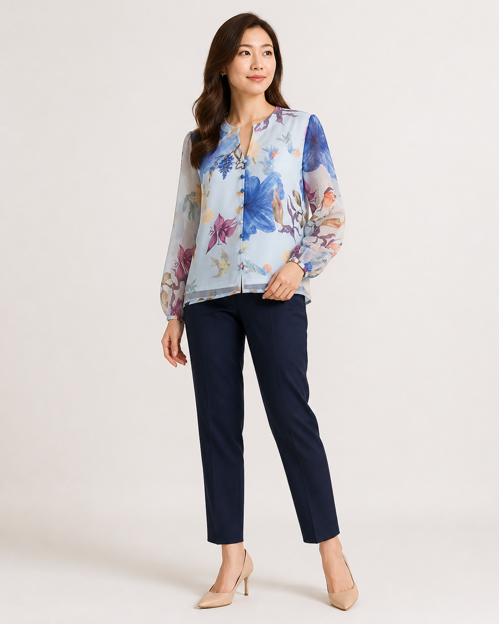 Liora Watercolour Floral Chiffon Blouse