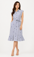Amelie Heart Pinstripe Shirt Dress
