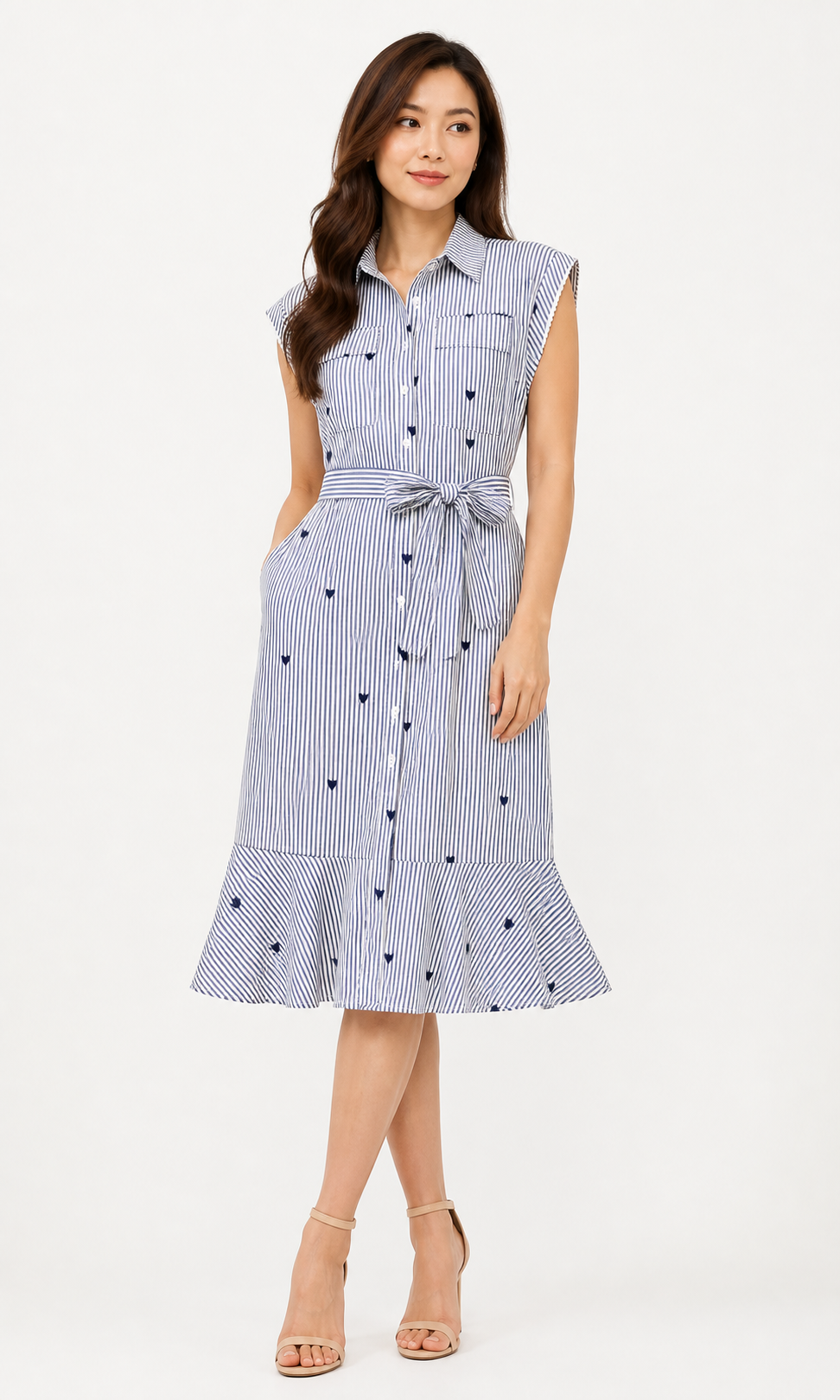 Amelie Heart Pinstripe Shirt Dress
