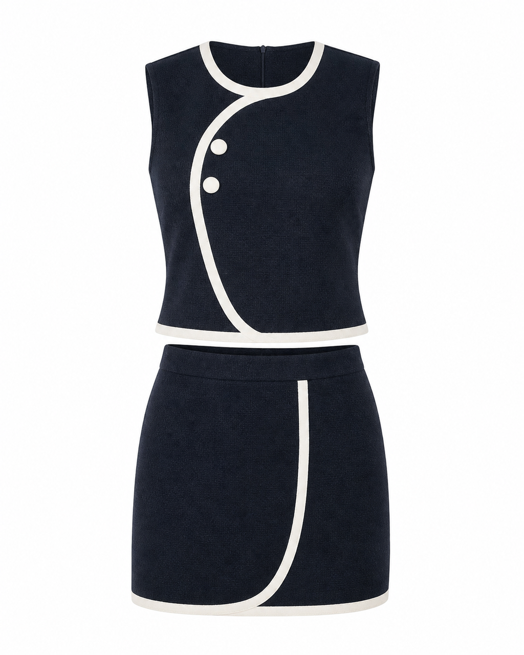 Camille Contrast Piping Top & Skirt Set