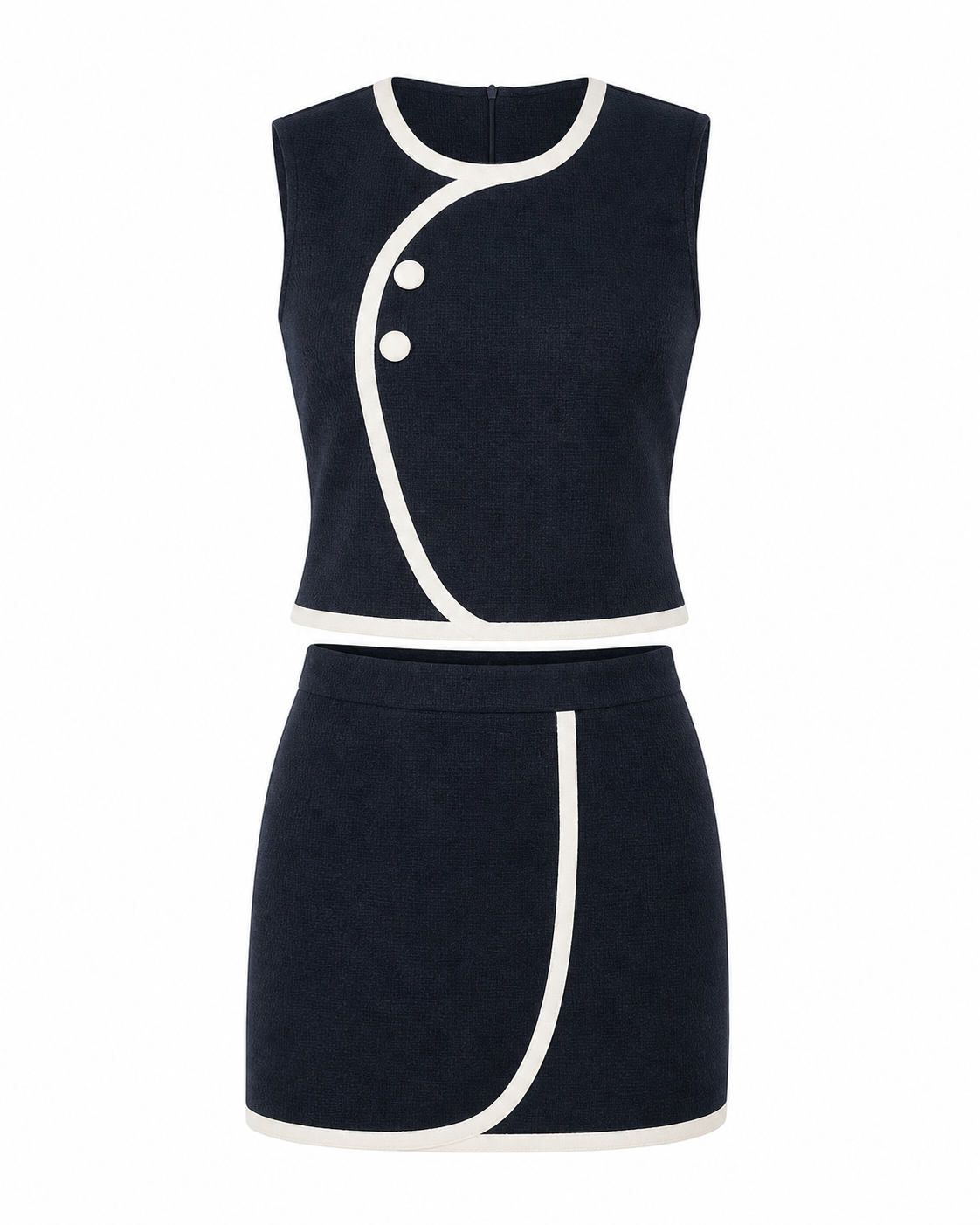 Camille Contrast Piping Top & Skirt Set